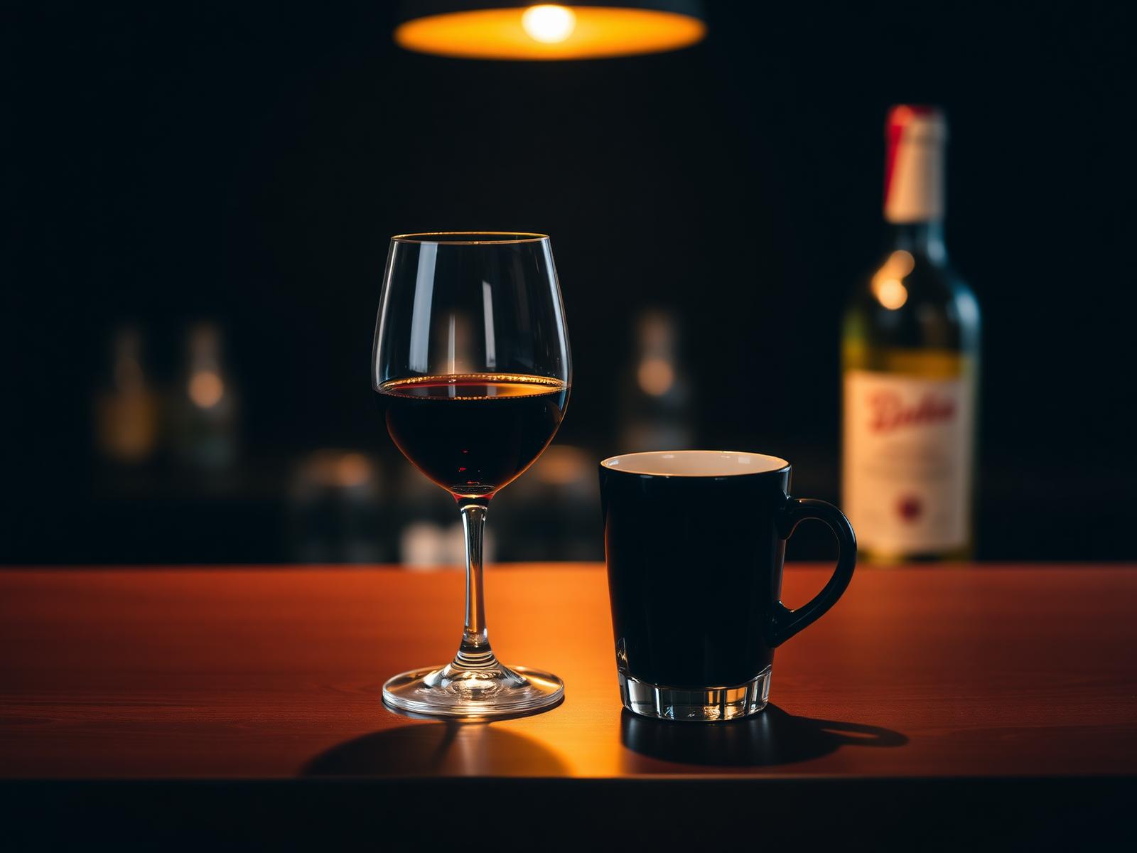 Italienischer Rotwein und Espresso an der Bar
